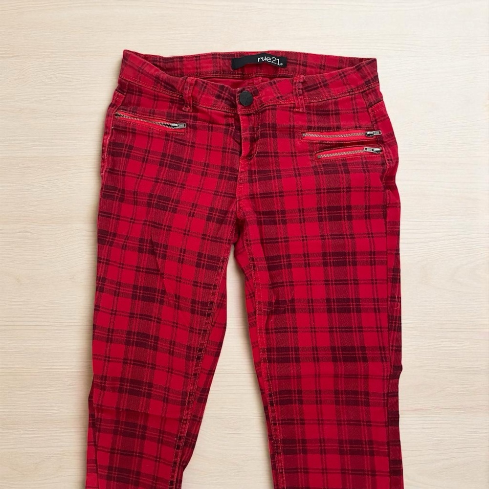Rue21 Red Plaid Pants Size 5/6 Cute Zippered‎ Pockets - Picture 3 of 9